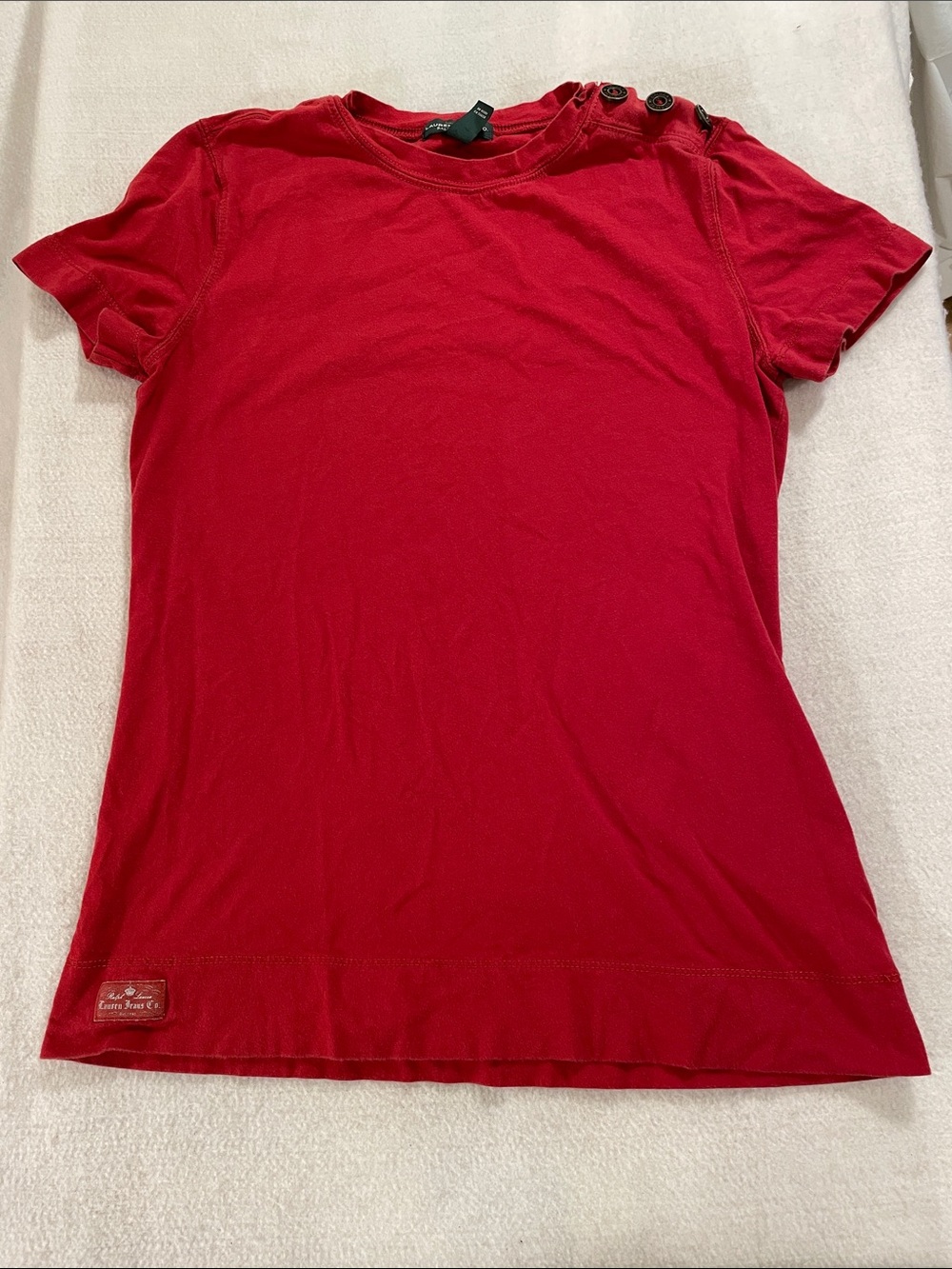 Lauren Ralph Lauren Red Short-Sleeve Tee with Shoulder Buttons